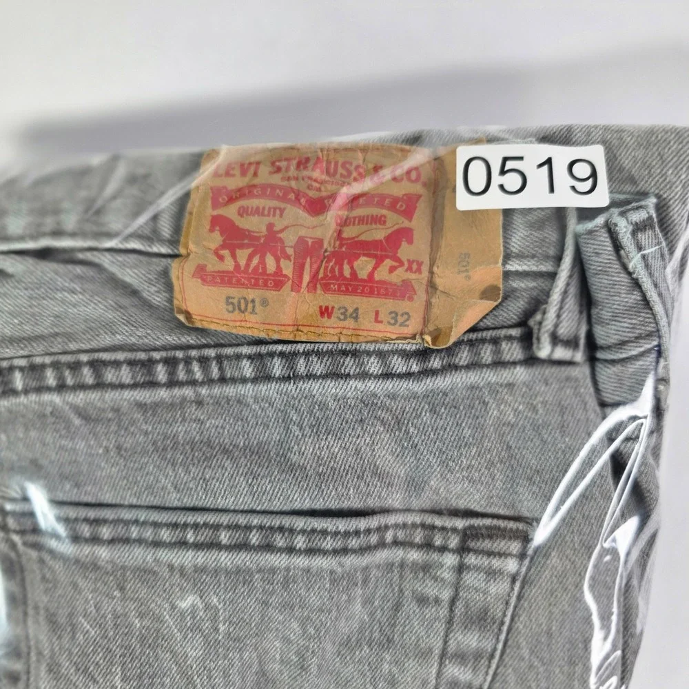 Levis 501 Original Fit Grey Button Fly Straight Leg Denim Jeans Mens 34x31